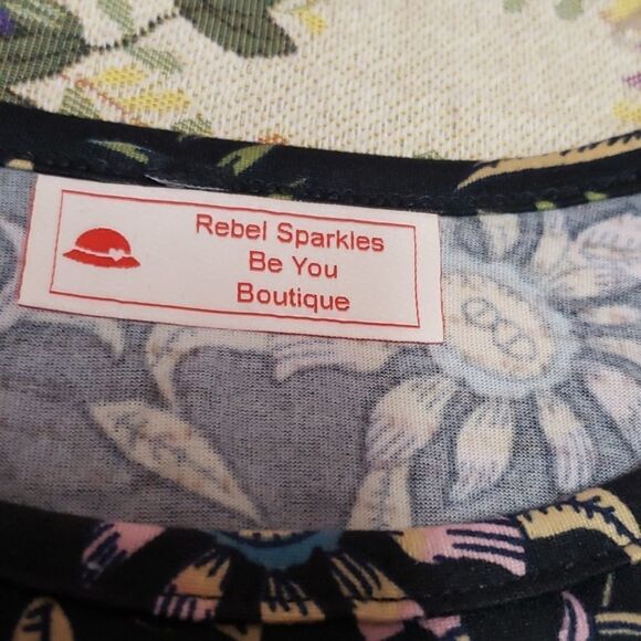 Black Floral Retro Print Mini Dress sz M 8-10 L 10-12 XL 12-14 - Picture 10 of 10